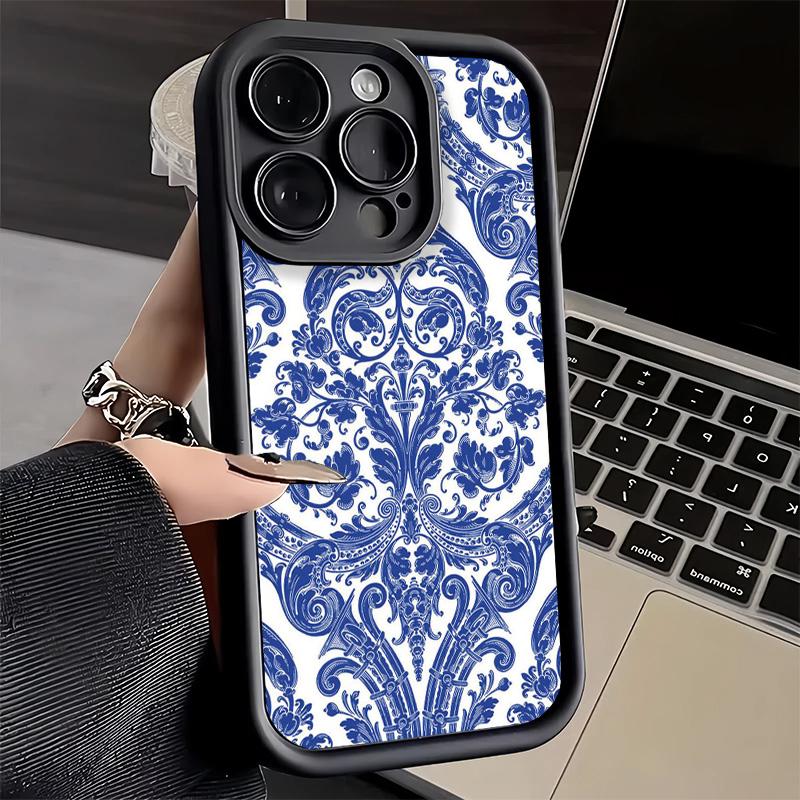 Phone Case for iPhone 17 Air 16E 15 16 Pro Max Blue And White Porcelain Pattern Cover 14 Plus 13 12 Mini Soft Shell Silicone Fun