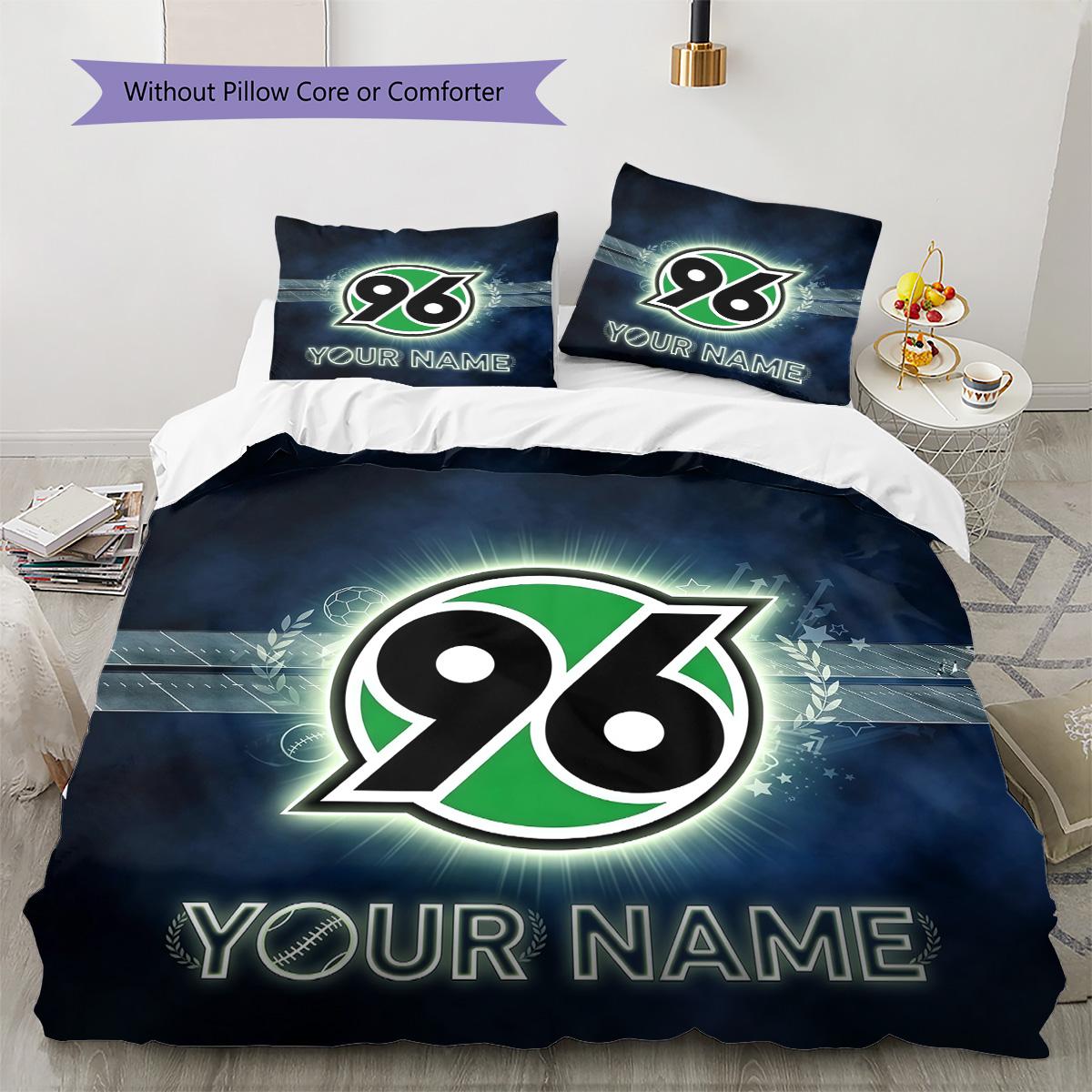 Individuelles Namens-Bettwäsche-Steppdecken-Set mit Hannover 96 Muster Heimdekoration Geschenk (1 Bettbezug + 2 Kissenbezüge (ohne Füllung)) 135x200cm