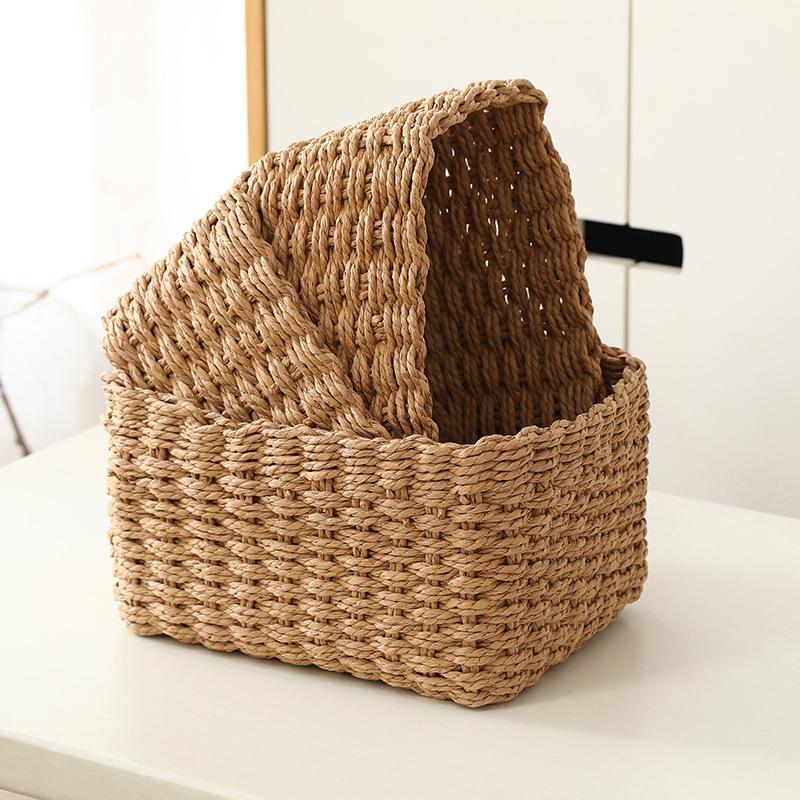 3Pcs Handmade Straw Woven Soft Round Paper Rope Storage Basket For Organizing Decorative Storage Bins Office Storage Box