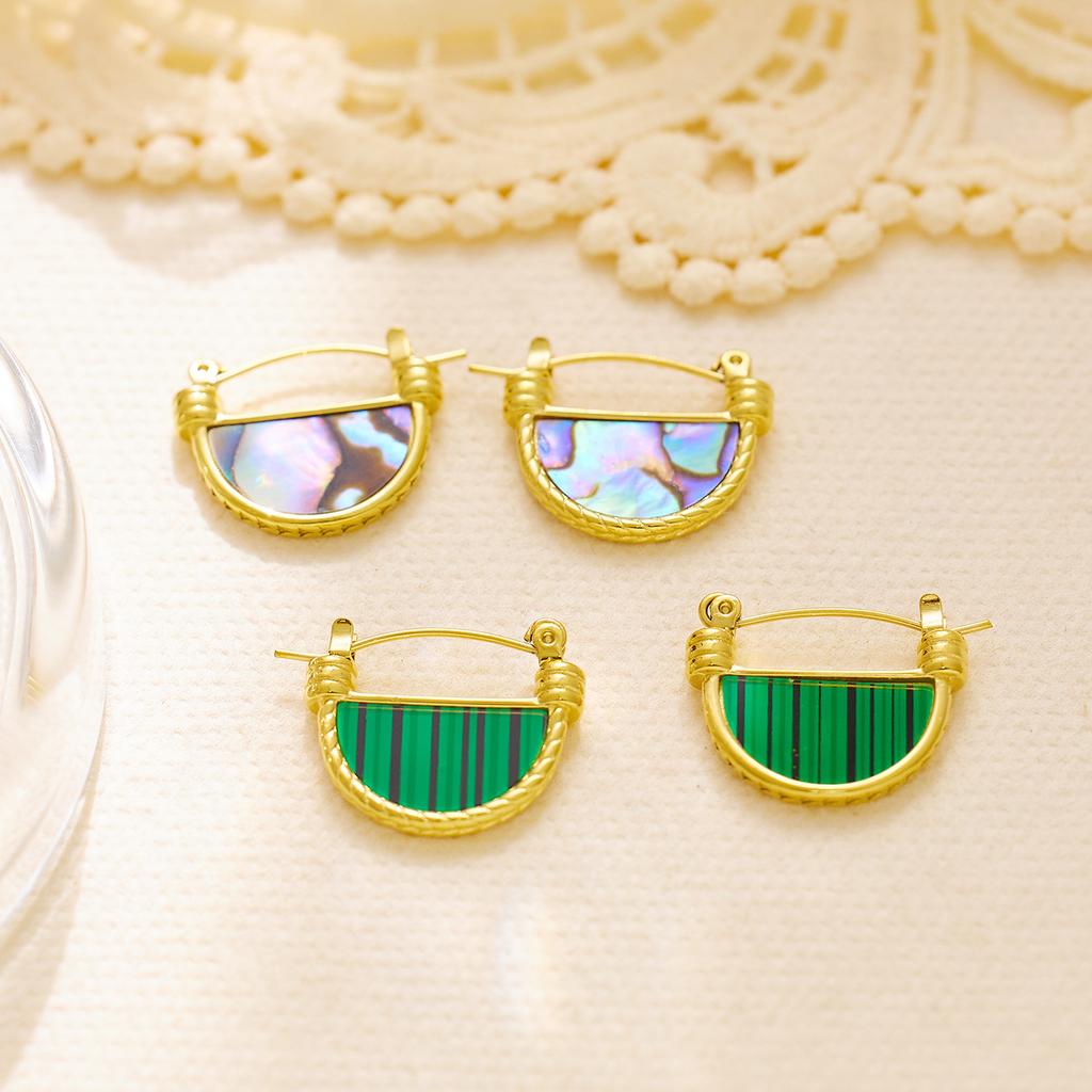 Natural Fantasy Abalone and Shell Pendant Earrings for Women, High-end Fan-shaped Green Malachite Necklace