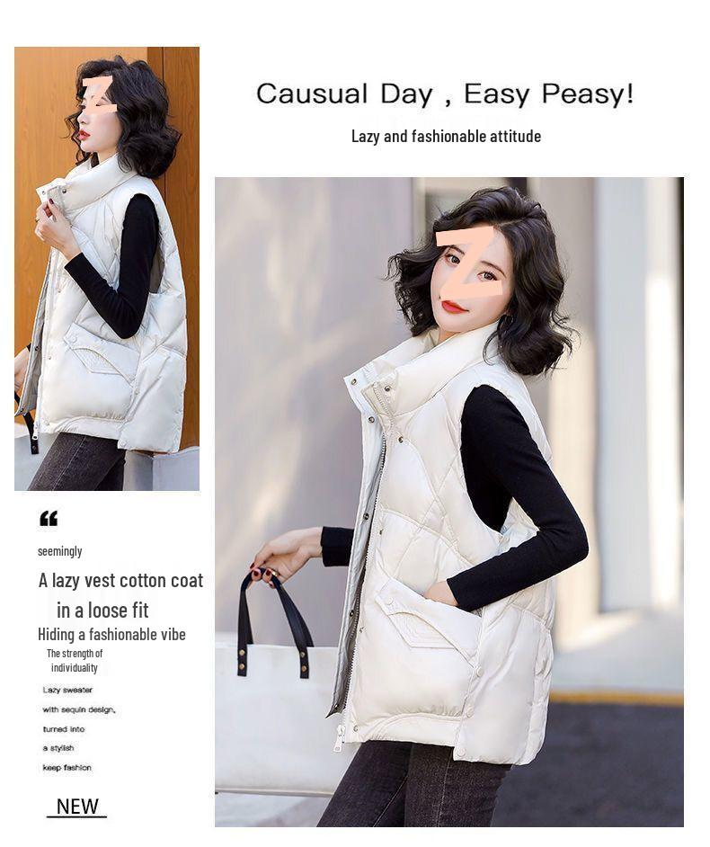 Women's Korean Style White Duck Down Vest - Autumn/Winter 2025, Short, Loose, Thickened, Versatile Sleeveless Outerwear