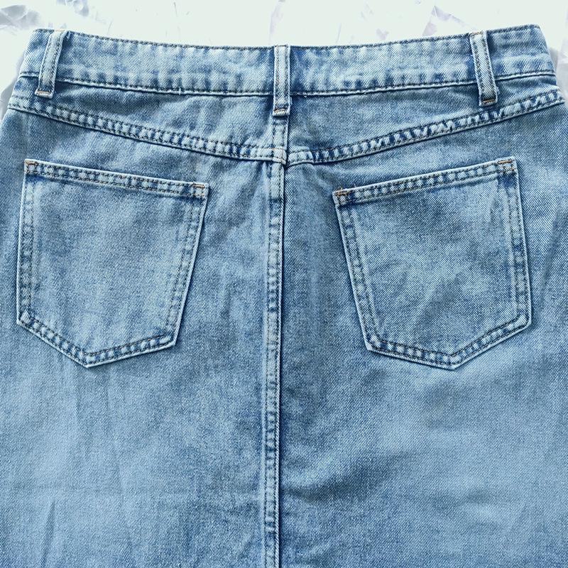 2025 High-Waisted Minimalist Denim A-Line Midi Skirt
