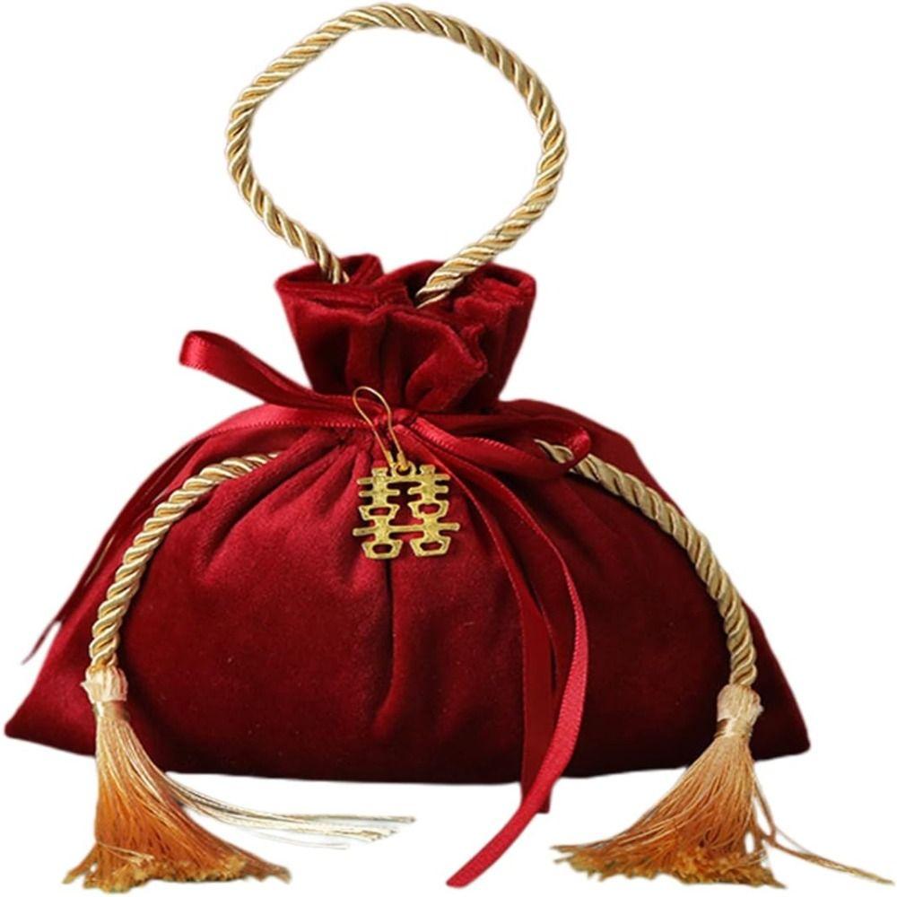 Velvet Flannel Gift Bag Wine Red Chinese Traditional Wedding Gift Bag Drawstring Candy Bag Guests