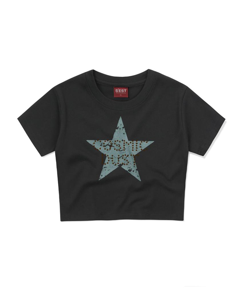 S'EST Shining Dust Crop T-Shirts Black
