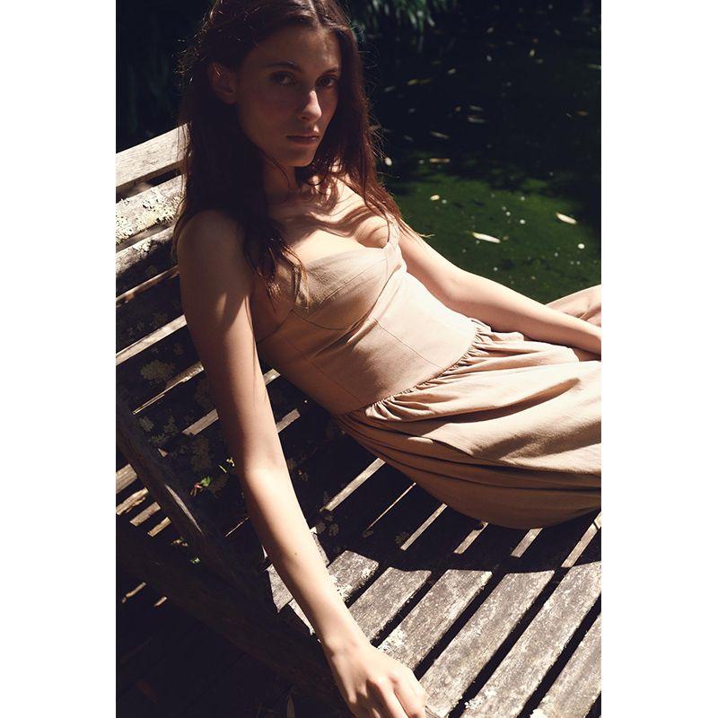 Summer New Product Women's Clothes Fashion Style Ruched Decorative Midi Heart-Shaped Collar Sling Dress 3152331