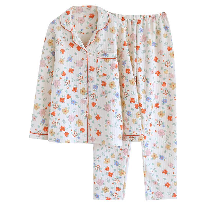 1011 new autumn and winter pajamas women's thickened pure cotton lapel can be worn outside cotton padded loungewear set sweet printing