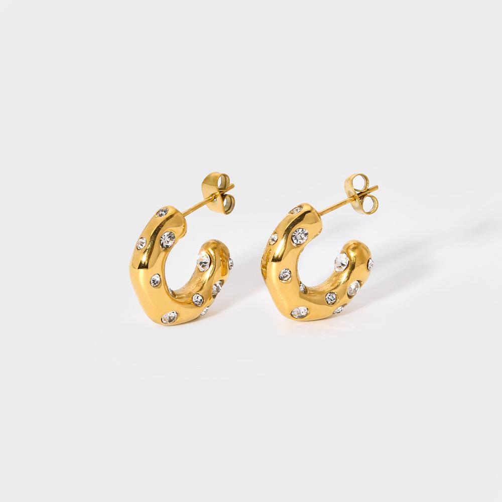 Chunky Stainless Steel Gold Plated Earrings for Women Irregular Pearl Rhinestone Statement Earring Jewelry