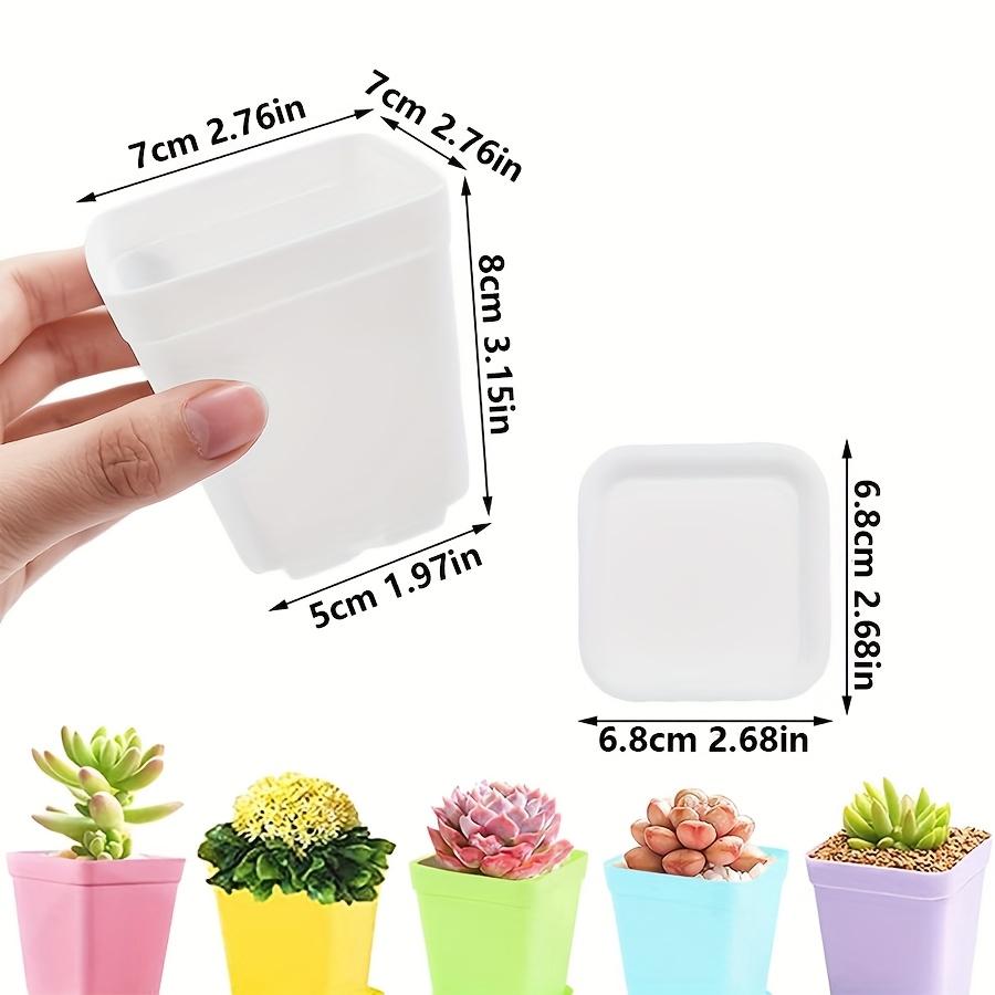 10Pcs Mini Square Flower Pots With Trays Drainage Holes Candy Colors For Succulents Plants Seedlings Home Decor Garden Jxb
