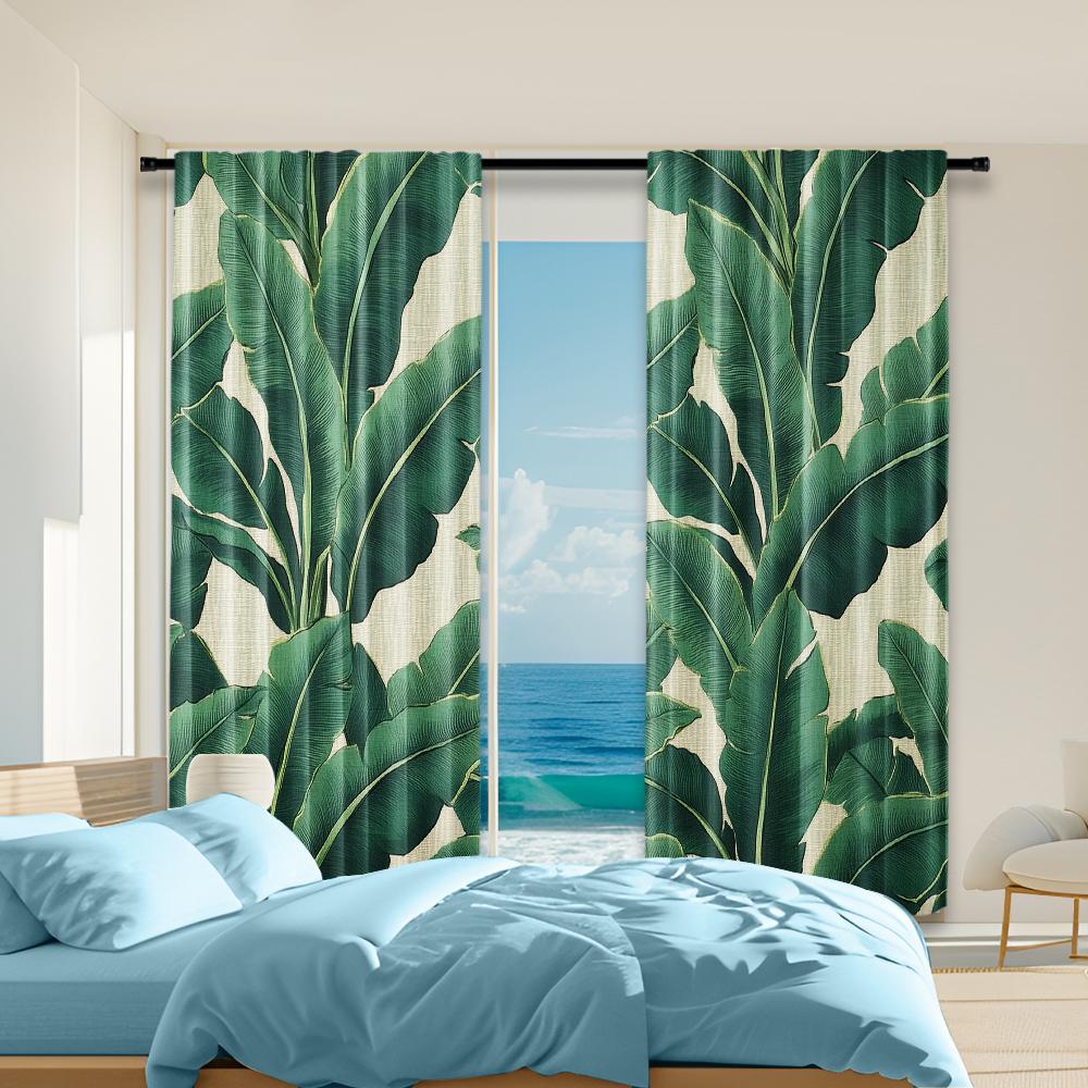 

Set Of 2 Versatile Polyester Transparent Curtains Home Decoration Plant Murals Use Bedrooms Living Rooms Made Room Window Treatment W100*H70(CM)-Hooks&1PCS