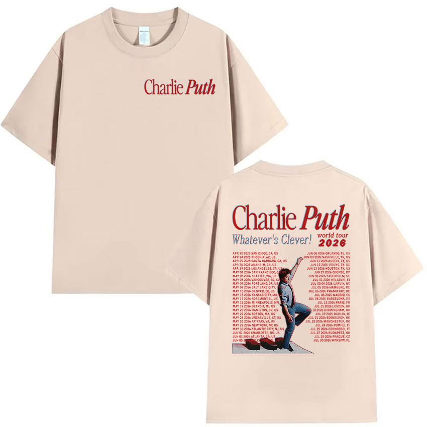Rapper Charlie Puth Whatevers Clever World Tour 2026 Merch T-shirt Unisex Hip Hop Pop Musica Manica Corta T-shirt Y2k Streetwear