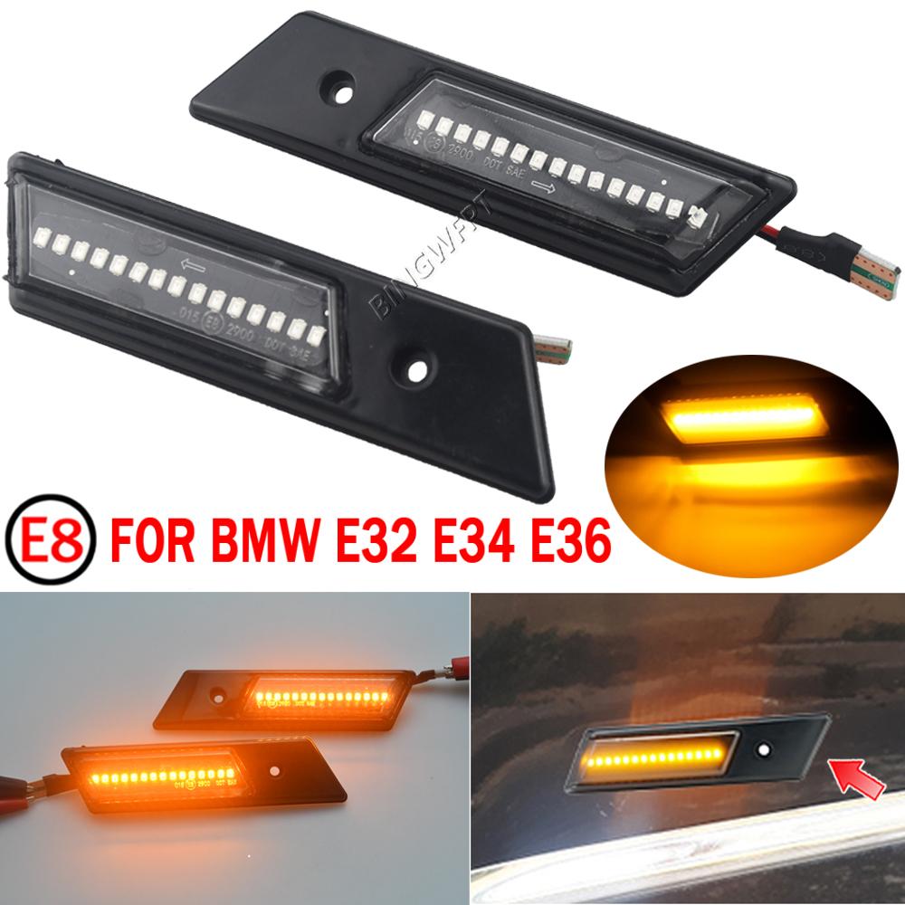 2PCS/LOT Flashing Sequential Dynamic Turn Signal Side Marker Lamp For BMW E30 E32 E34 E36 Led Light 1990-1996 M3 M5 3 5 7 Series