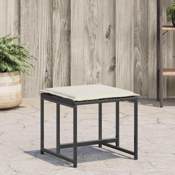 VidaXL Tabourets de jardin avec coussins lot de 4 noir résine tressée, siège de jardin, sièges d'extérieur, tabouret cube, 4008582