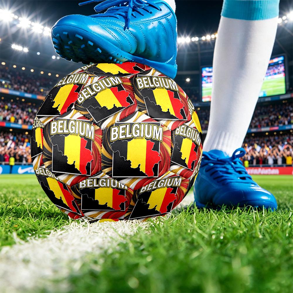 Balón de Fútbol de Bélgica Estampado Tamaño 5 Resistente al Desgaste Estándar para Entrenamiento de Adultos Regalo para Aficionados para Partido Deportivo en Interiores y Exteriores