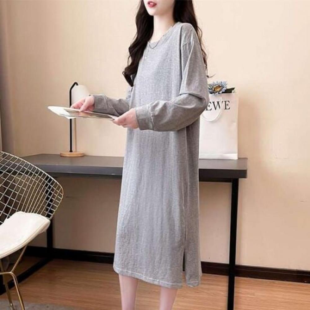 Navava Women Daily Simple Round Neck Long Sleeve Dress No883