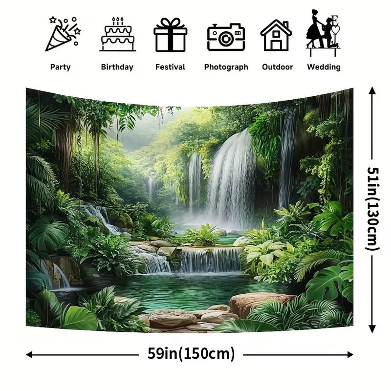 2D Jungle Waterfall Wall Tapestry Tropical Rainforest Background Cloth for Home Decor