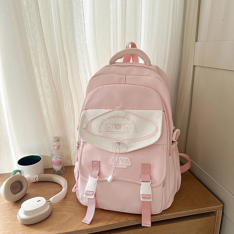Large Capacity Cute Backpack With Bear And Letter Print Decoration Daily For