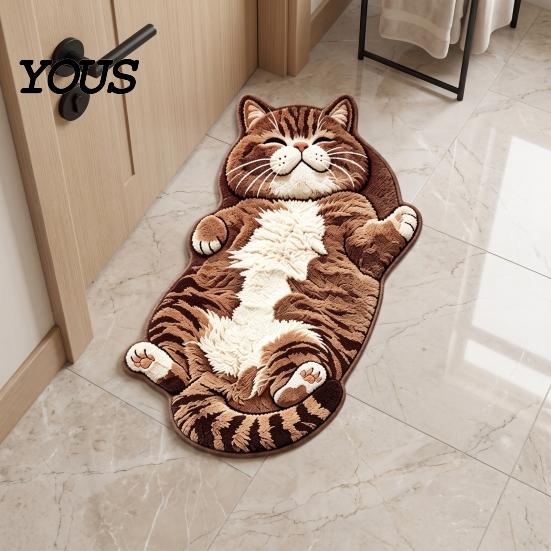 Warm Decorative Floor Pad Sleeping Cat Entrance Rug, Cozy Plush Door Mat, Cute Kitten Small Mat Absorbent Area Rug for Entryway Bedside Bedroom