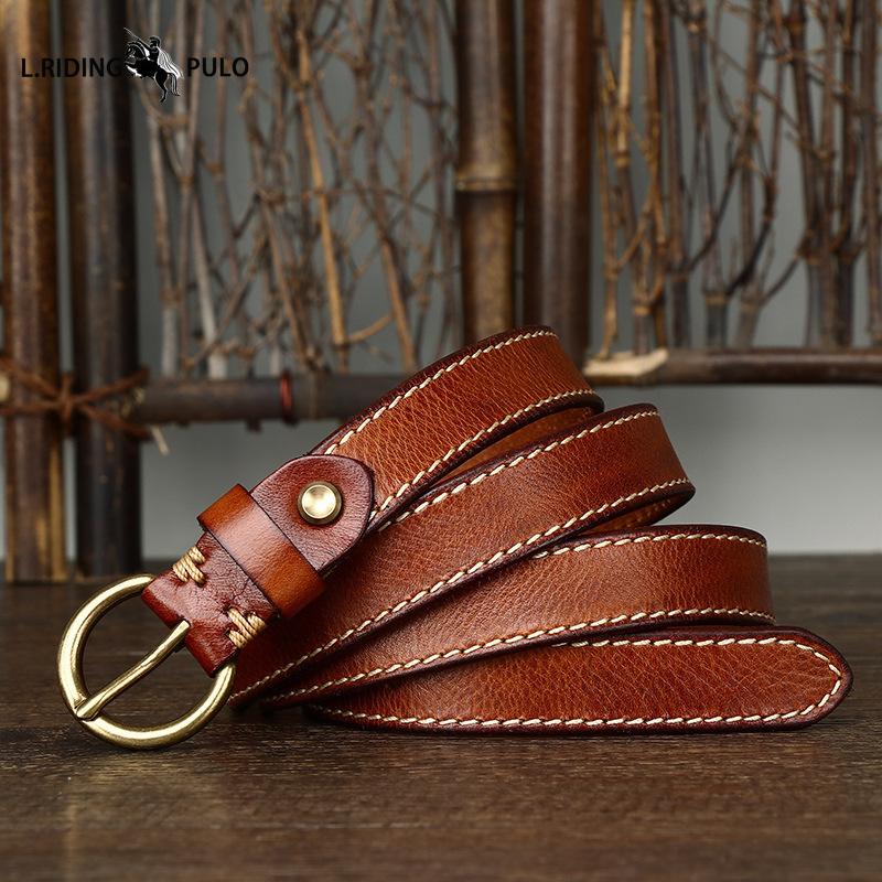 Fashion Retro Trend Decorative Thin Belt Women's Copper Buckle Pure Cowhide Jeans Belt