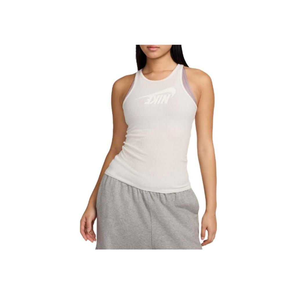 Nike Round Neck Pullover Logo Letter Print Comfortable Sleeveless Vest Women Tops Ivory FZ1143-133