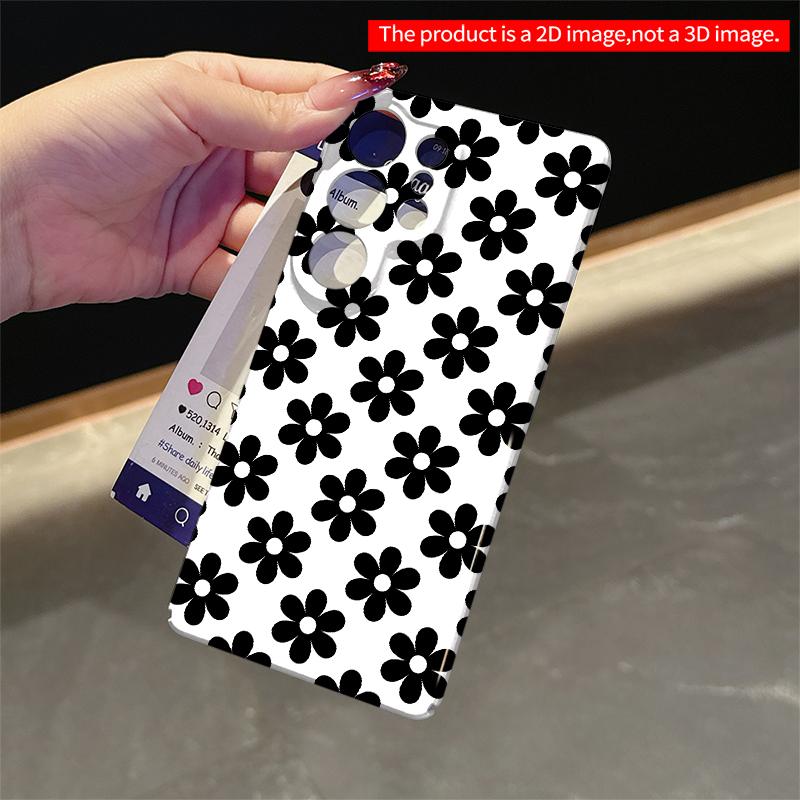 2DFlat Samsung phone case Black and White Floral Pattern Phone Case Applicable to Galaxy S22 S23 S24 S25ULTRA S26 A12 A13 A14 A15 A16