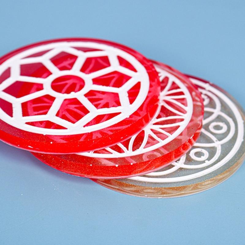 1/3Pieces Thick Coaster Silicone Molds for Resin Casting Round Flower Pattern Coaster Molds Epoxy Casting DIY Craft Tool