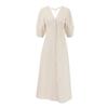 European and American Casual Loose Cotton and Linen Dress Women's Summer Vacation Style Ramie Bubble Sleeve V-neck A-shaped Skirt Beige Long Dress