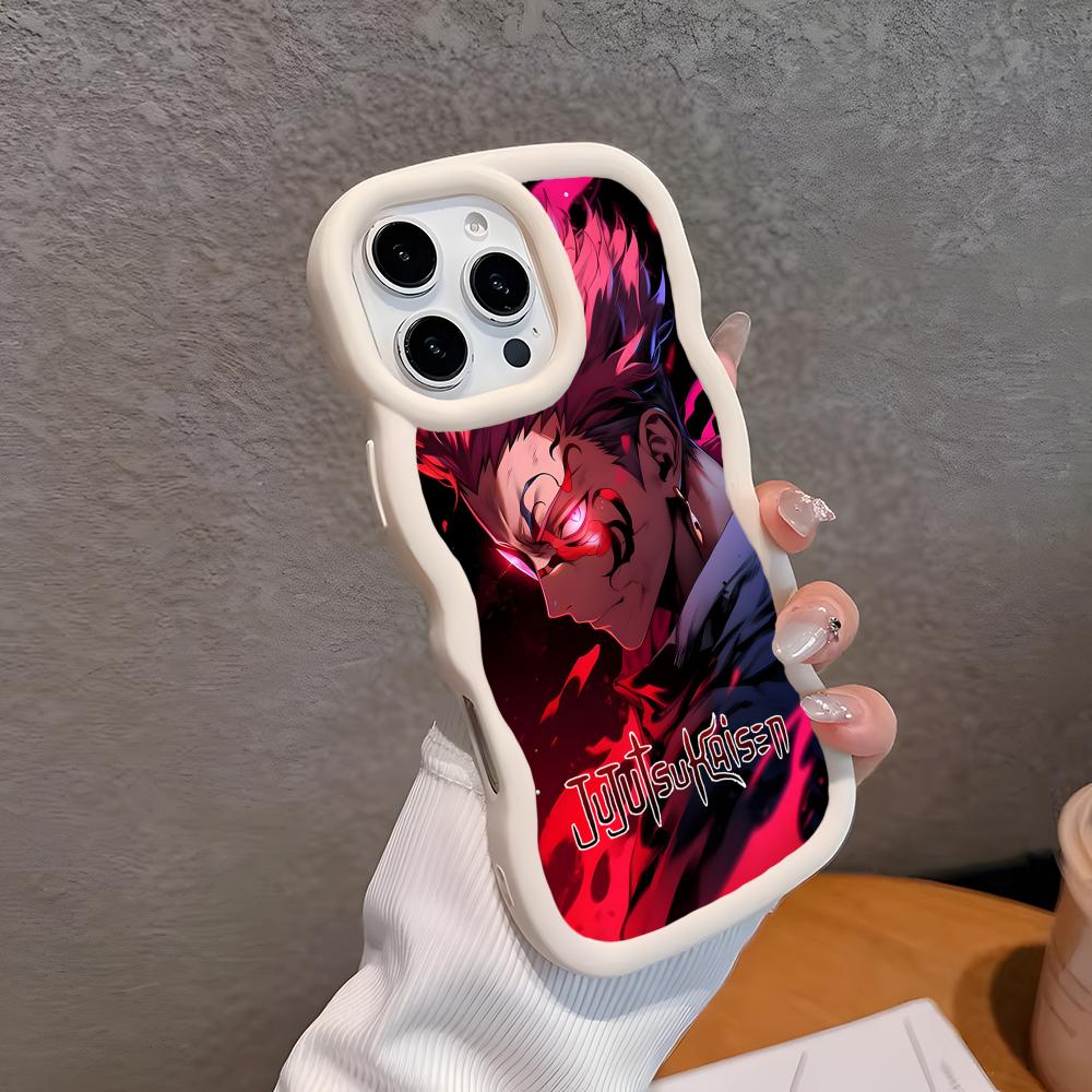 Jujutsu Kaisen Sukuna Mobile Phone Case for iPhone 17 16 15 14 13 12 11 Air Pro Max Plus Wavy Edge TPU Colorful Cover Pretty