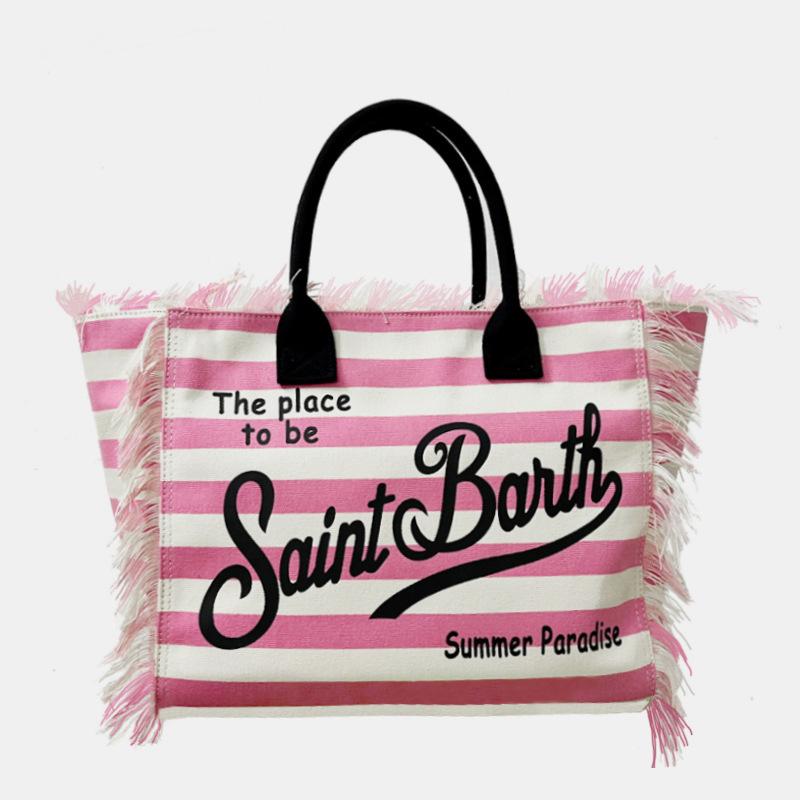 Straw Mat Beach Bag Fringed Handbag Canvas Denim Tote Bag Travel Versatile Large-capacity Handbag