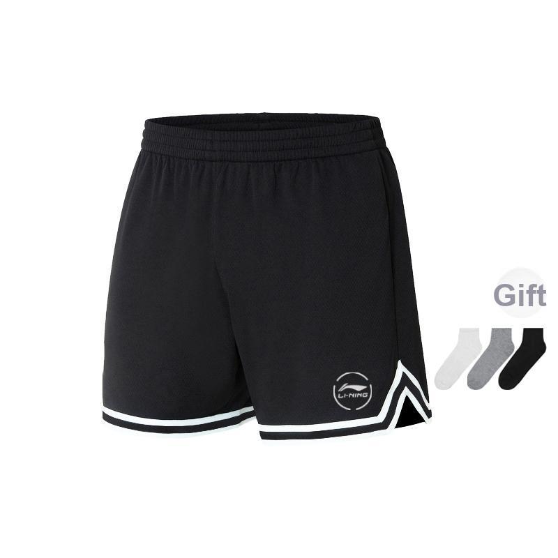 Li Ning Professional Basketball Series Striped Mid-Waist Comfortable Versatile Breathable Straight-Leg Casual Shorts Men Shorts Black AKSU941-1