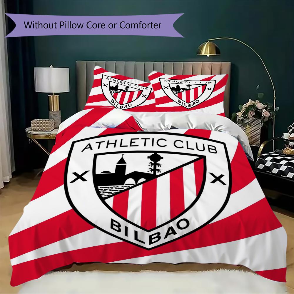 Athletic Club de Bilbao Ensemble de couette à motif Housse de couette Taie d'oreiller Décoration de maison Cadeau d'anniversaire (1 * housse de couette + 2 * taie d'oreiller sans garnissage)