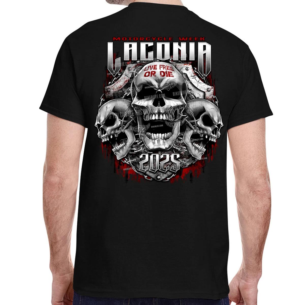 2025 Laconia Motorcycle Week Chained Shield T-Shirt No Harley M