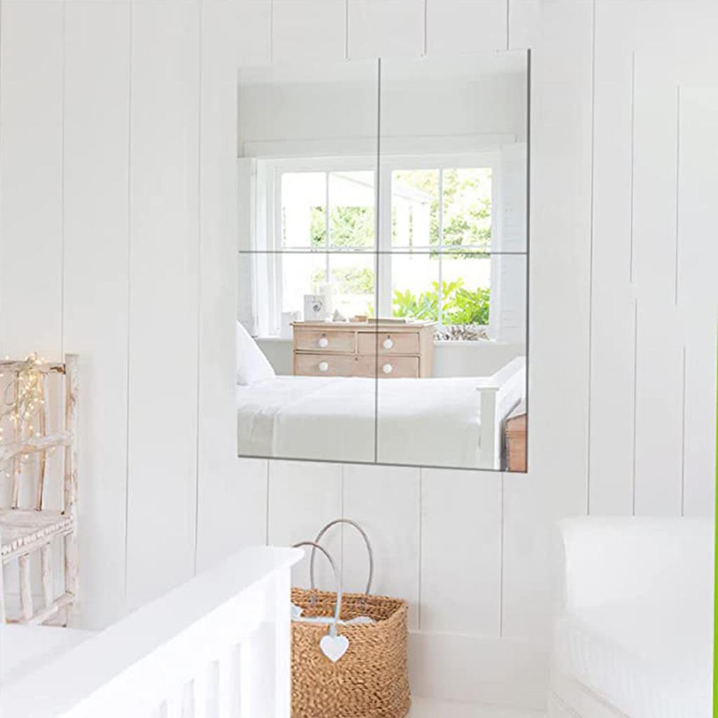 4pcs Acrylic Mirror Sheets Flexible Non Glass Mirror Tiles with 16pcs Self Adhesive Stickers for Home Livingroon Decoration Wall Decor