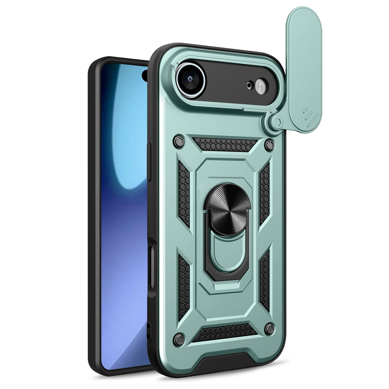 

For iPhone 17 Air Case with Slide Camera Lid PC+TPU Kickstand Phone Cover Green