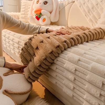 Husă de canapea de pluș de iepure de culoare uni Pernă de canapea îngroșată caldă Husă de canapea anti-alunecare din bambus Husă de canapea cremă de vânt Covoraș pentru canapea Față de pernă