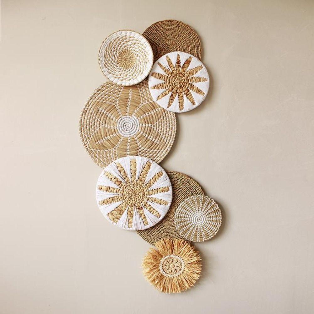 Handmade Straw Wall Ornament Boho Style Hanging Wall Plate  for Wall Door