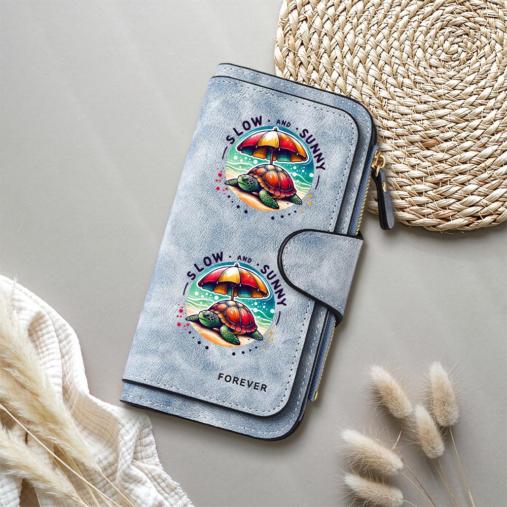 Cute Turtle Print Women Long Wallet Casual Large Capacity Portable Card Holder Fashion Daily Use Purse