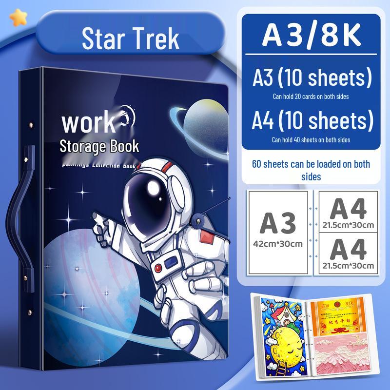 Kaba Bear A3 Portfolio Album: Children's 4K/8K Open Drawing Folder and A2 Sketchbook for Storing and Displaying Artwork