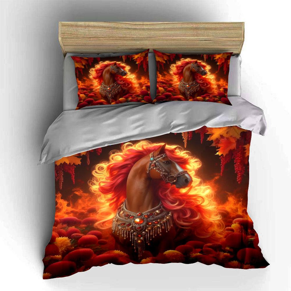 Elegant Horse Decor Set Multiple Sizes Kid'S And Adults' Bedroom Exquisite 3Pc Bedding Set, Gift