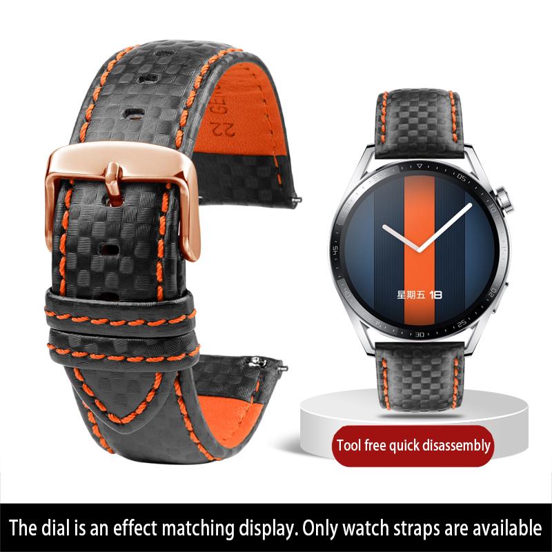 Calfskin strap Bracelet Carbonfiber Grain Watchband 18mm 20mm Red Orange Stitching Watch Band 21mm 22mm 23mm 24mm Watch Strap