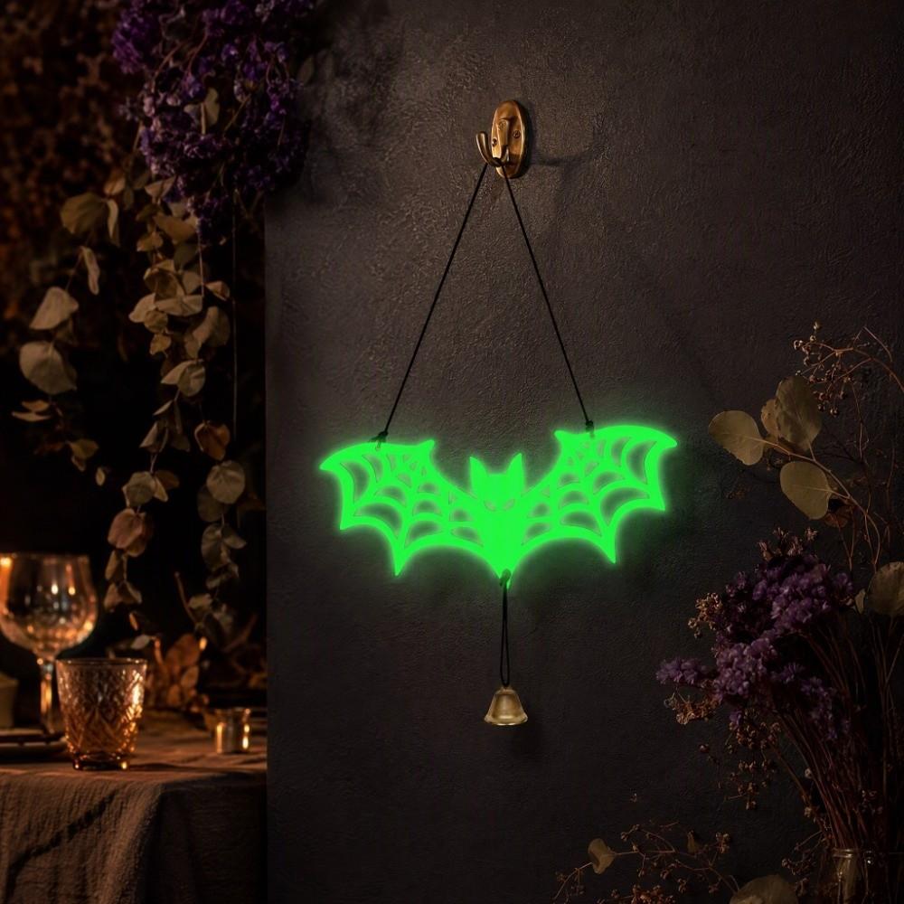 Glowing Halloween Luminous Bat Ornament Wooden Bat Wall Art Bat Door Pendant Window Fireplace