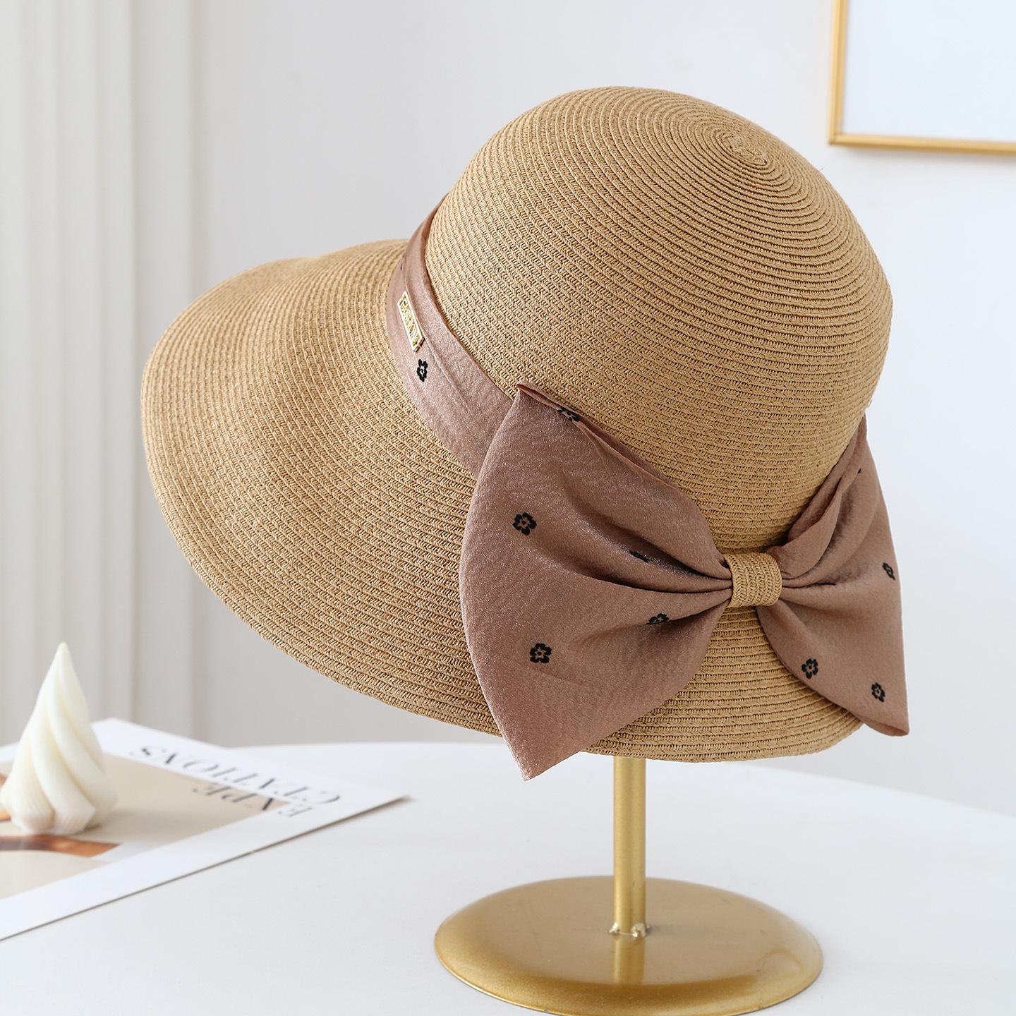 

Women s Bowknot Wide Brim Sun Hat Summer French Style Travel Fisherman Hat with Bow Detailing for Outdoor Activities 56-58cm темно-коричневого кольору