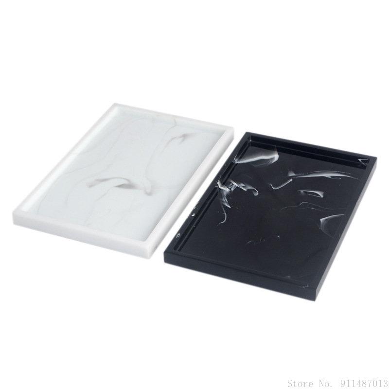 Severský obdélníkový pryskyřičný podnos, Vzor imitace mramoru, Černobílý úložný podnos, Domov a hotel, Koupelna a toaletní potřeby, 1 ks