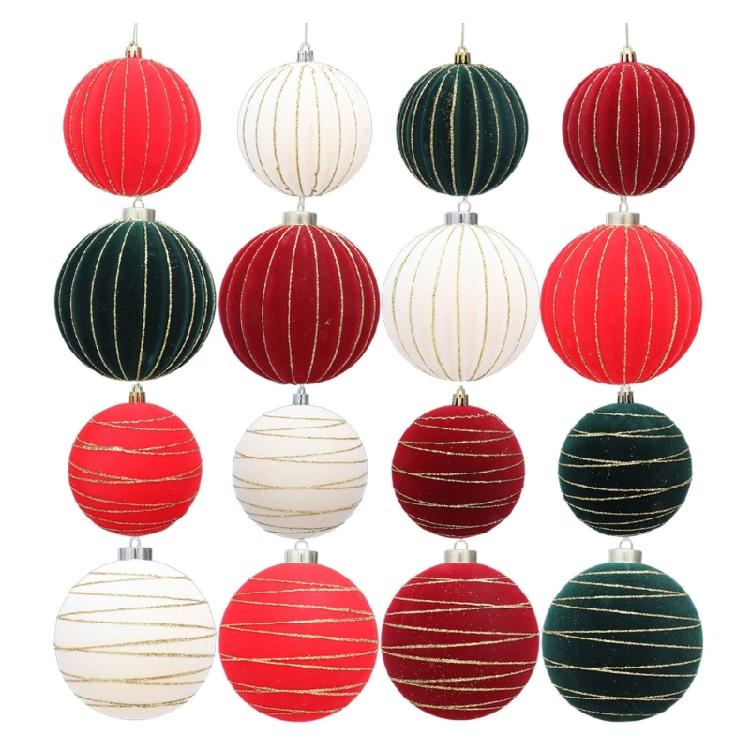 2Pcs Christmas Baubles Ornament Sparkling Velvety Sphere Decoration For Christmas Tree Wreath Mantels Window Display