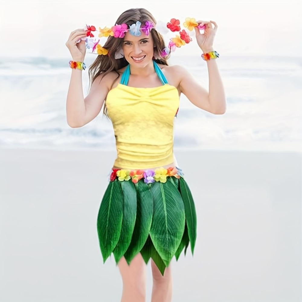 5Pcs Hibiscus Wreaths Hawaiian Luau Outfit Set Unisex Beach Party Wear Luau Party Costume