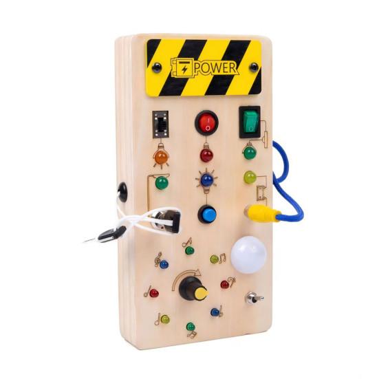 LED Light Switch Busy Board Toddler Light-up Switch Control Wooden Board Fine Motor Skills Kids Educational Learning Activity Game Board Toy