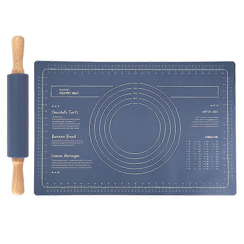 Kitchen Silicone Dough Baking Mat and Wooden Rolling Pin Set 1Set