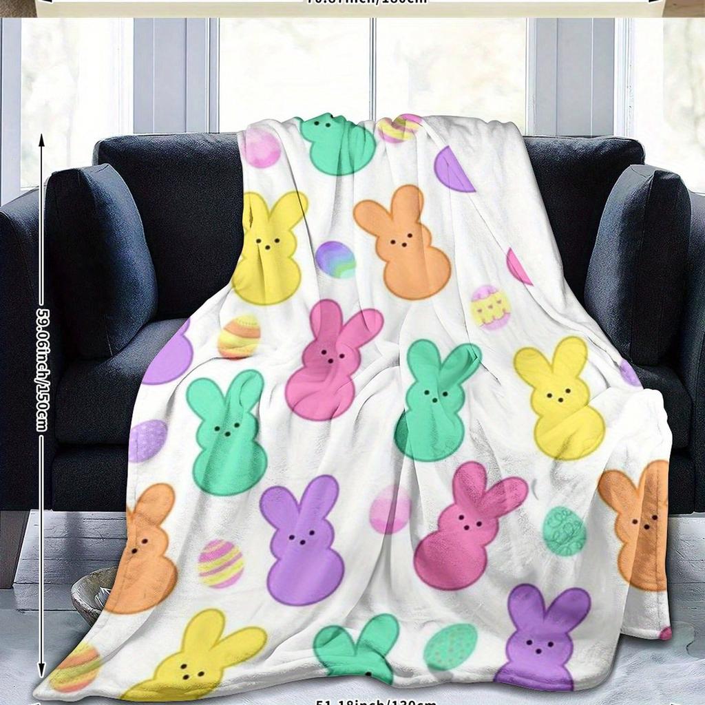 1 Stück Osterbunte Flanelldecke mit Hasenmotiv, 2D-Flachdruck, Ganzjahres- & Feiertagsdecke, Gemütlicher Überwurf für Kinderzimmer, Wohnzimmer, Camping