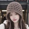 Source thick thread hollow braided lace-up pure rabbit hair knitted hat women's new retro ear protector wool hat