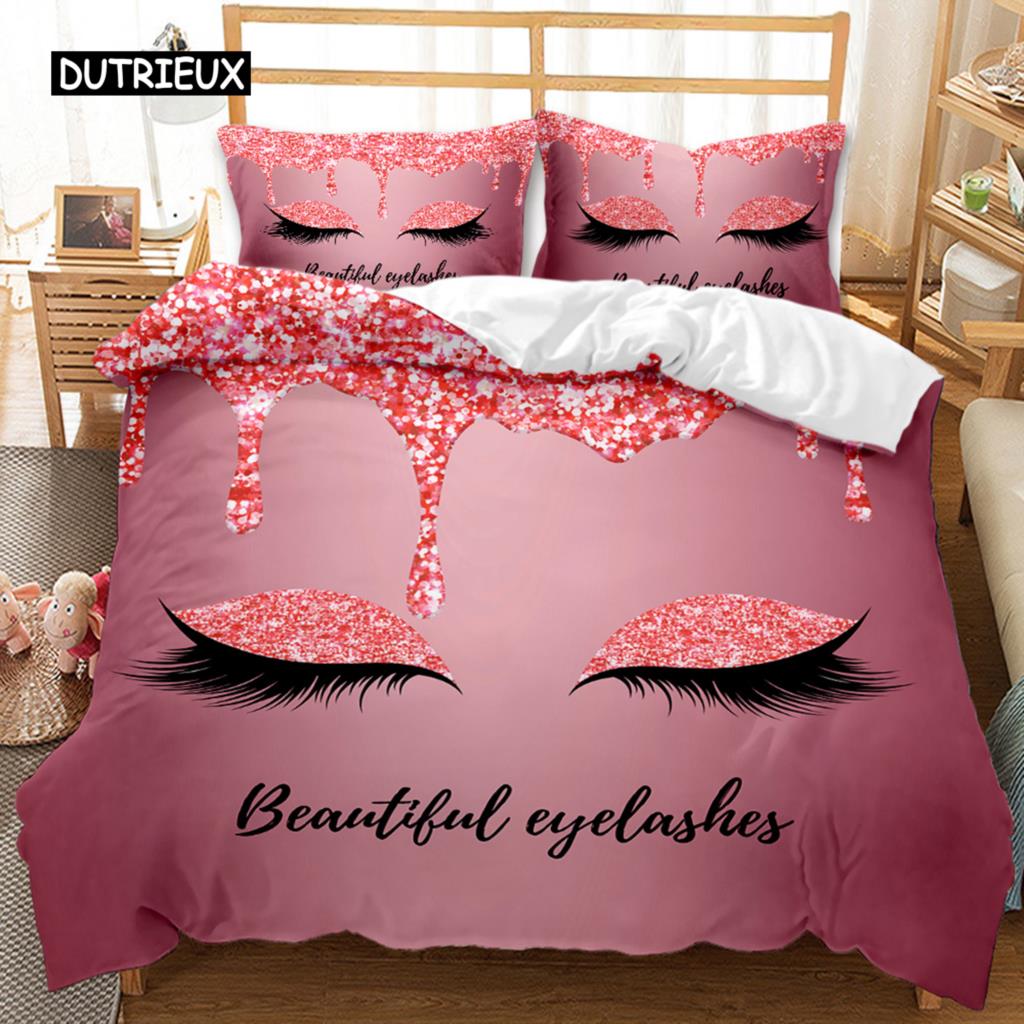 Eyelash Duvet Cover Closed Eyes Glamor Makeup Cosmetics Beauty Feminine Design Twin Bedding Set Queen King Polyester Qulit Cover