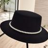 French Hepburn Style Top Hat Female Socialite Pearl Chain Fashion Socialite Style Flat Top Hat British Retro Hat Self-operated